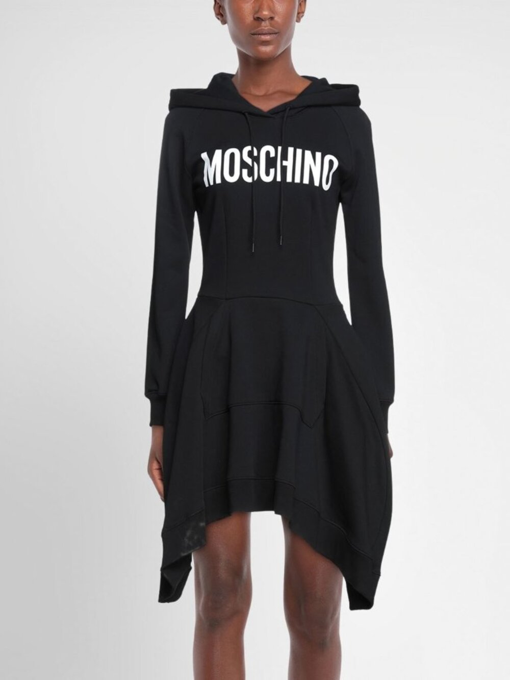 Moschino Black Cotton French Terry Logo Hoodie Dress